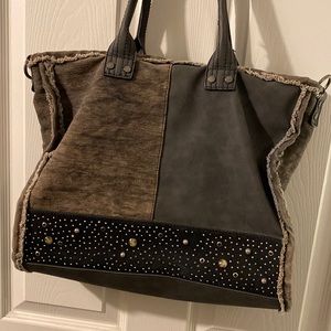 Grey leather and canvas purse